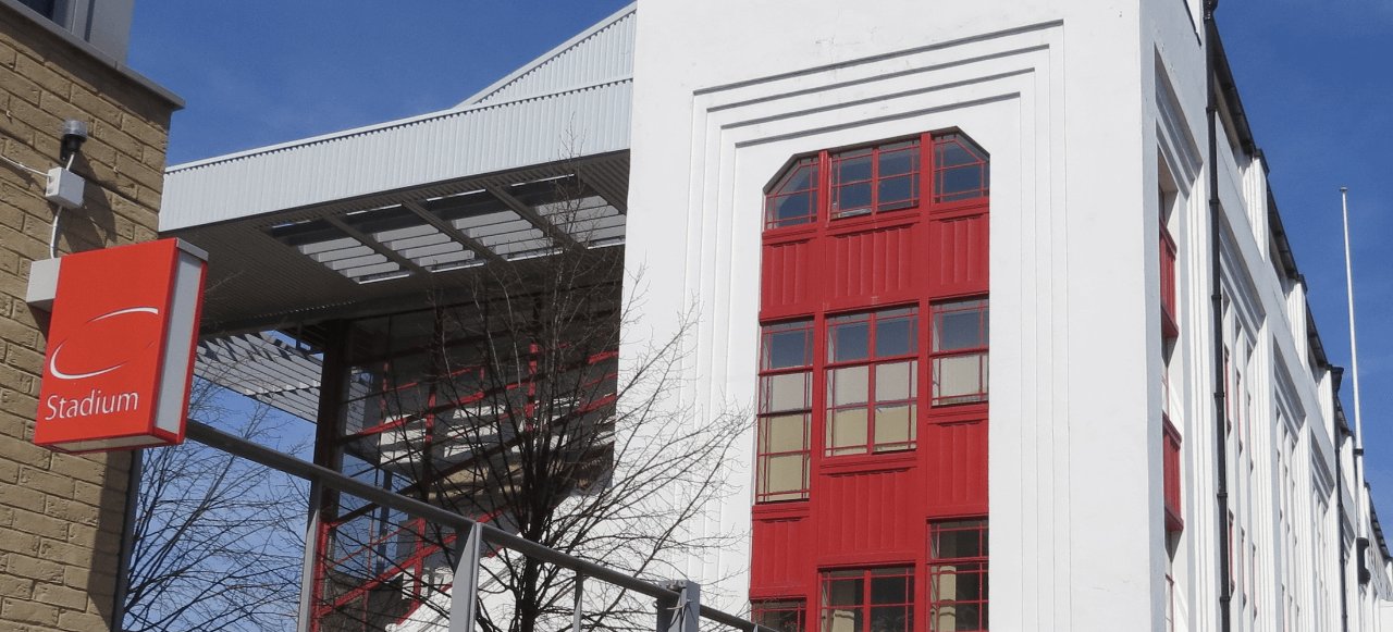 Exterior view of a stadium