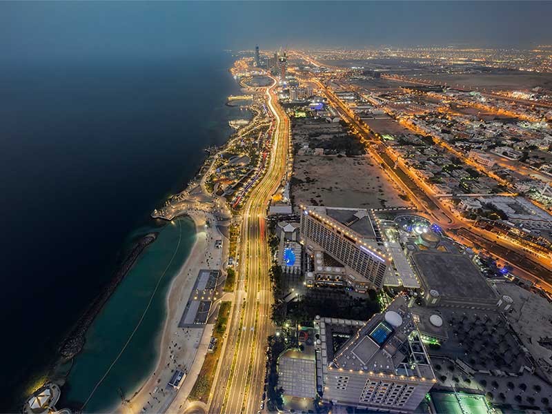 Evening view of a city