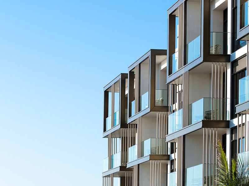 Exterior view of a high-rise apartment building