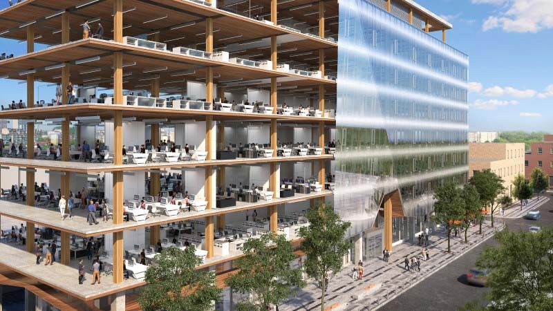 Mass timber buildings used for office space