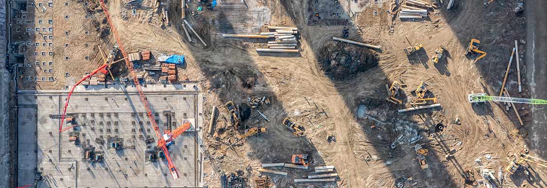 Aerial view of construction area