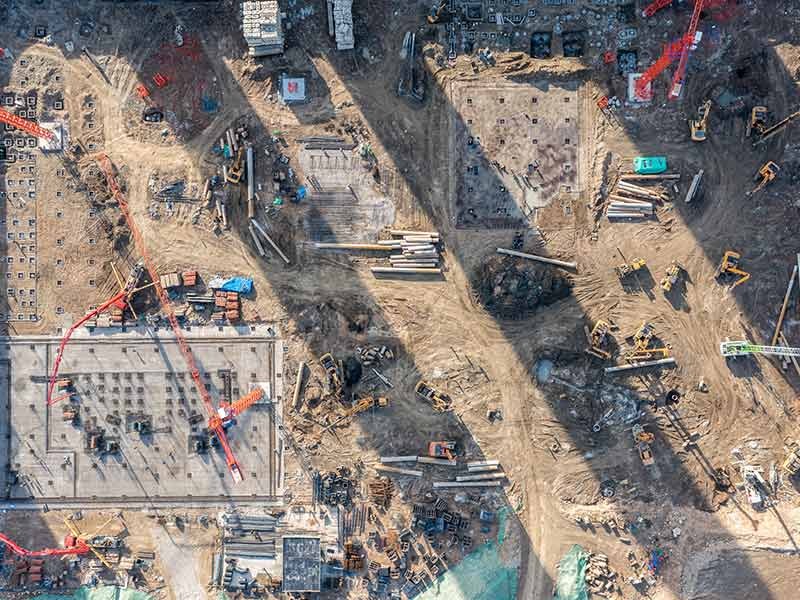 Aerial view of construction area