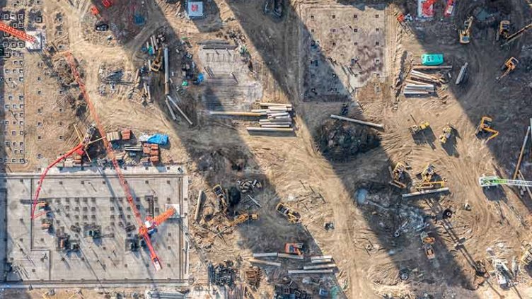 Aerial view of construction area