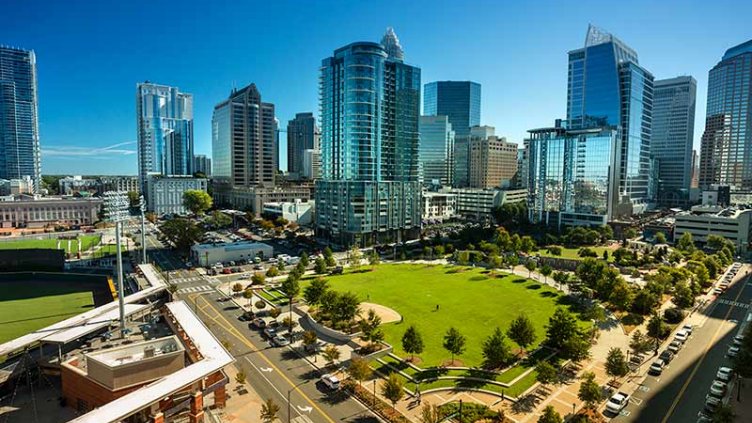 Beautiful skyline view of high rise office buildings