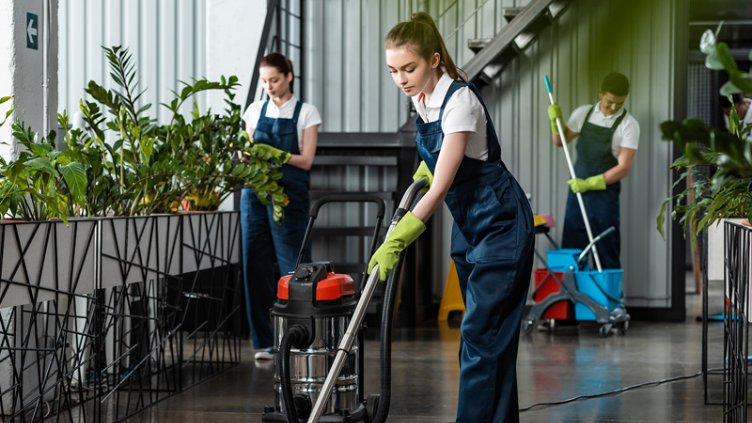 Integrated facilities management and janitorial cleaning of an office building