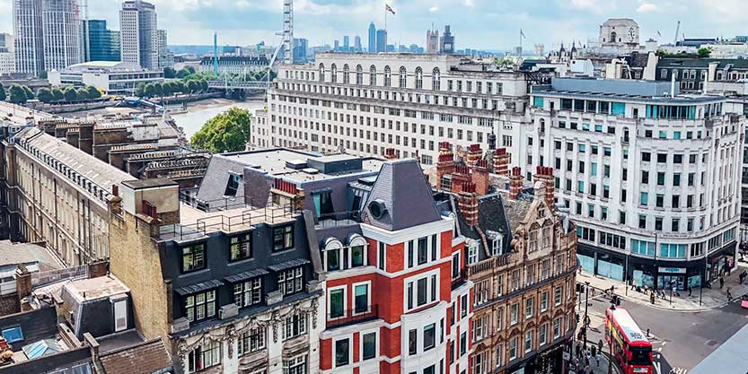 A birds-eye view of old buildings in London